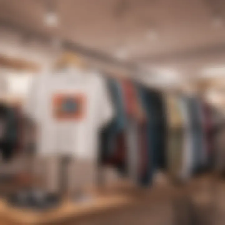 Crop top t-shirts displayed on a rack in a stylish boutique