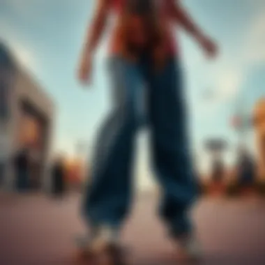 A cultural collage showcasing the history of baggy jeans