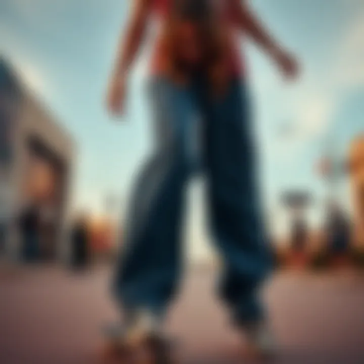 A cultural collage showcasing the history of baggy jeans