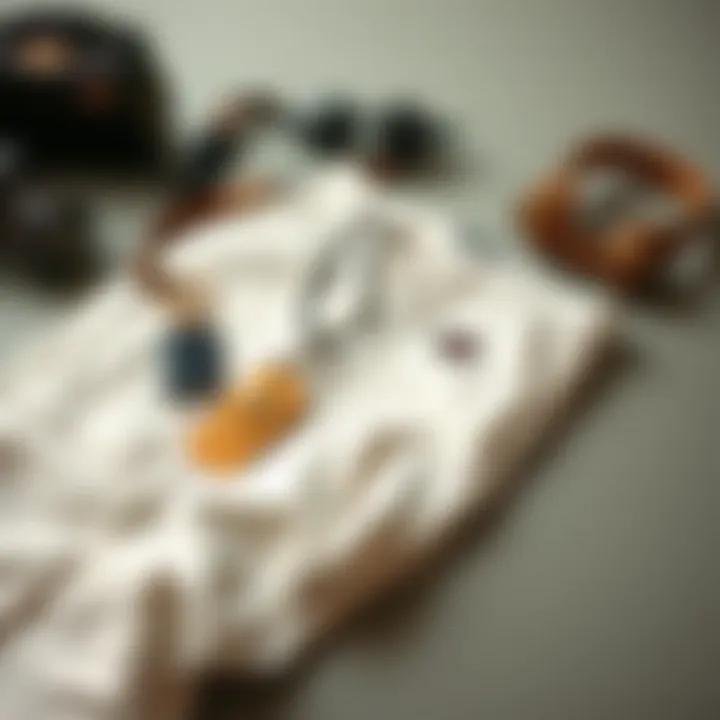 Flat lay of Dickies white cargo pants styled with accessories.