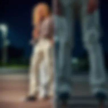 Comparison of Dickies white cargo pants in different lighting conditions.