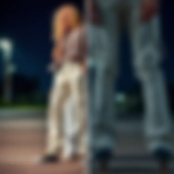 Comparison of Dickies white cargo pants in different lighting conditions.