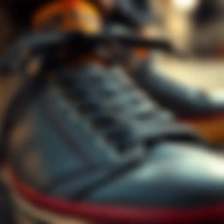Close-up of durable materials used in skating shoes.