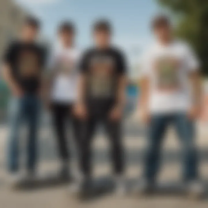 Group of skateboarders wearing Ed Hardy apparel at a skate park