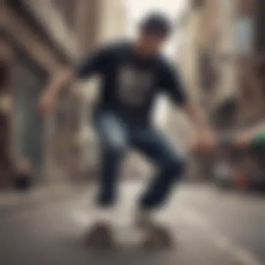 Skateboarder showcasing the electric t-shirt in action