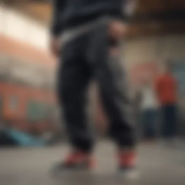 A historical timeline illustrating the evolution of baggy trackpants in skate culture