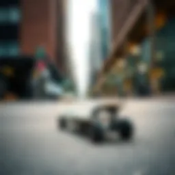 Electric skateboard on urban street