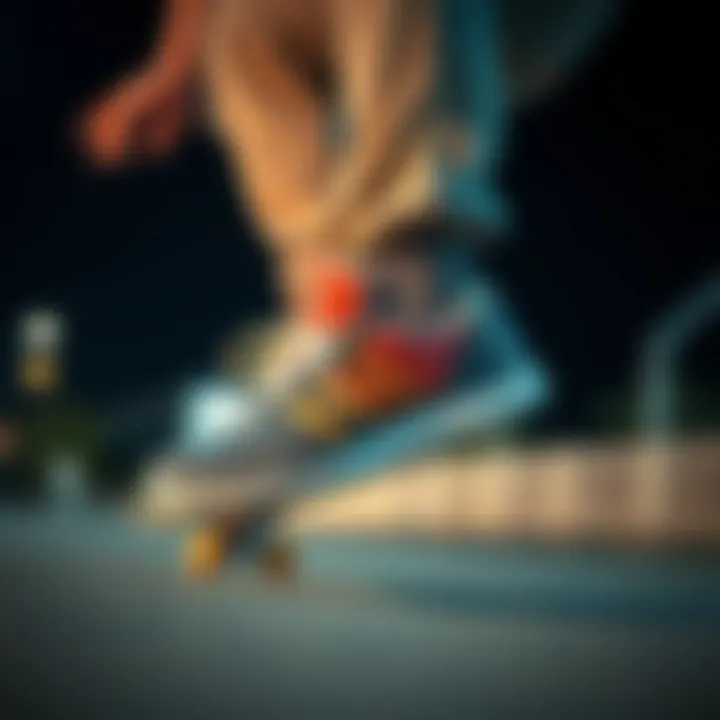 A stylish skateboarder performing tricks while wearing Adidas sneakers with transparent soles