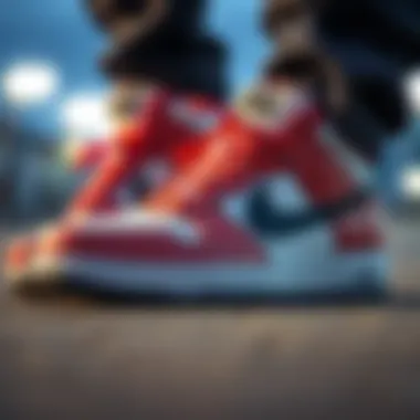 Close-up of Nike skateboard shoes with striking design