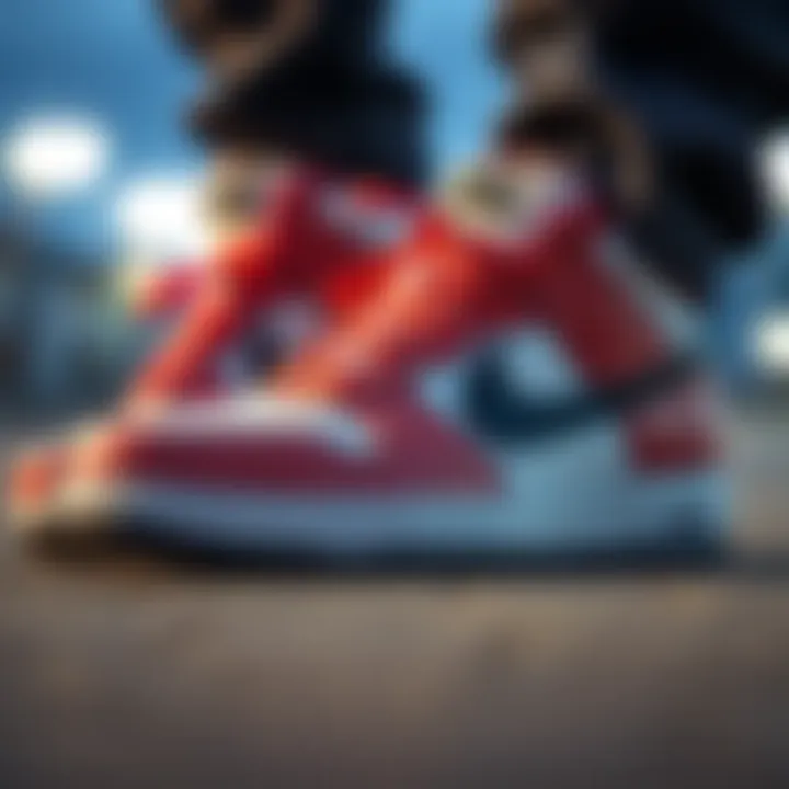 Close-up of Nike skateboard shoes with striking design