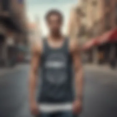 Modern styled band tank top on urban street