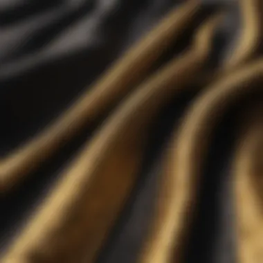 Close-up view of the fabric texture of black and gold shorts