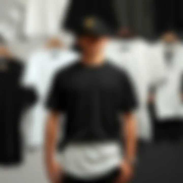 Collage of black and white t-shirts in various materials