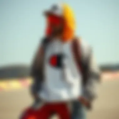 Stylish arrangement of the Champion Heritage Tee with skateboarding gear