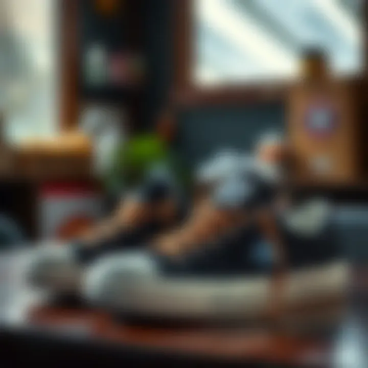 Maintenance tips for caring for Converse suede sneakers displayed on a table