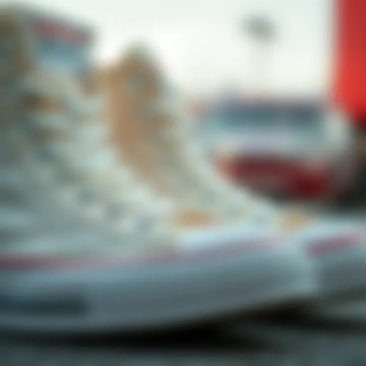 Close-up of cream Chuck Taylor high tops showcasing the fabric texture