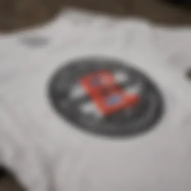 A close-up of ethical manufacturing labels on peace t-shirts.