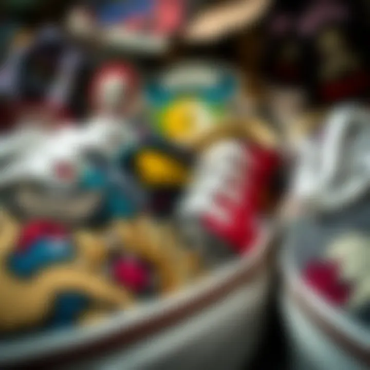 Close-up of custom Vans with intricate artwork and patches