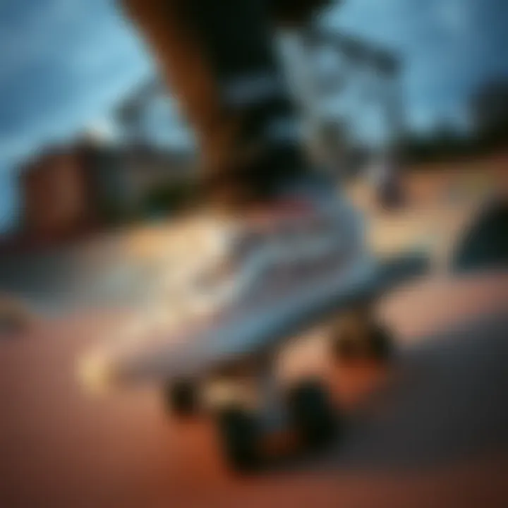 A skater showcasing personalized Vans in an urban skate park