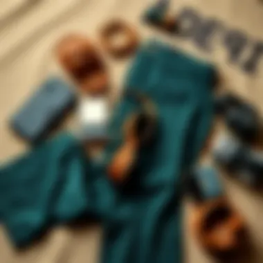 Stylish flat lay of dark green wide leg jeans with accessories