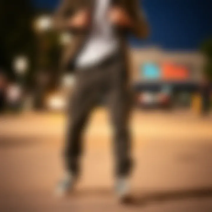 A fashion-forward individual pairing Dickies pants with stylish attire.