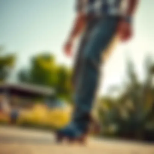 A stylish outdoor setting showcasing Dickies pants in action.