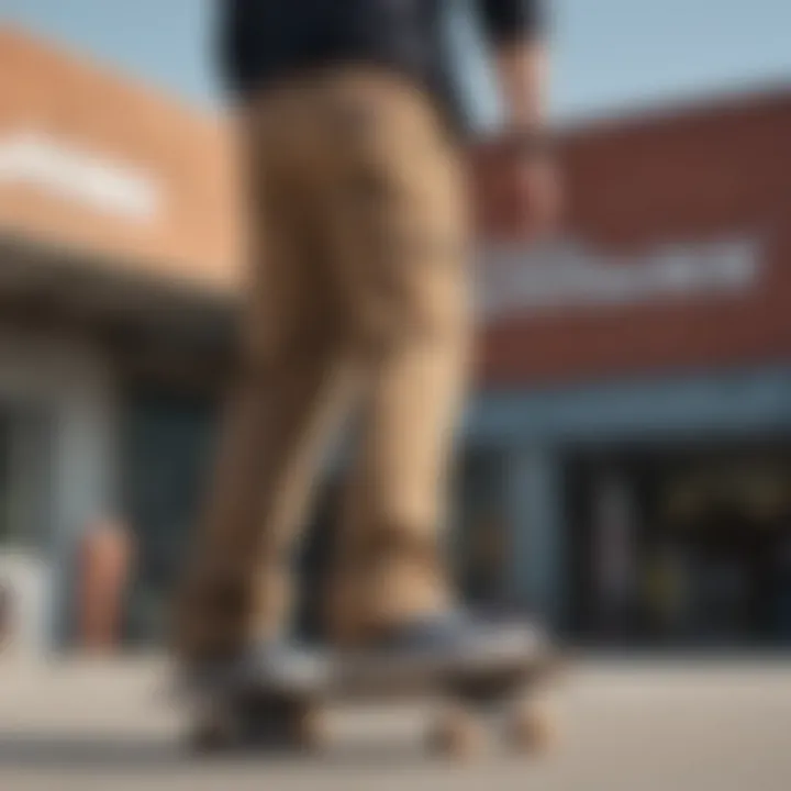 Pair of Dickies pants on a skateboard