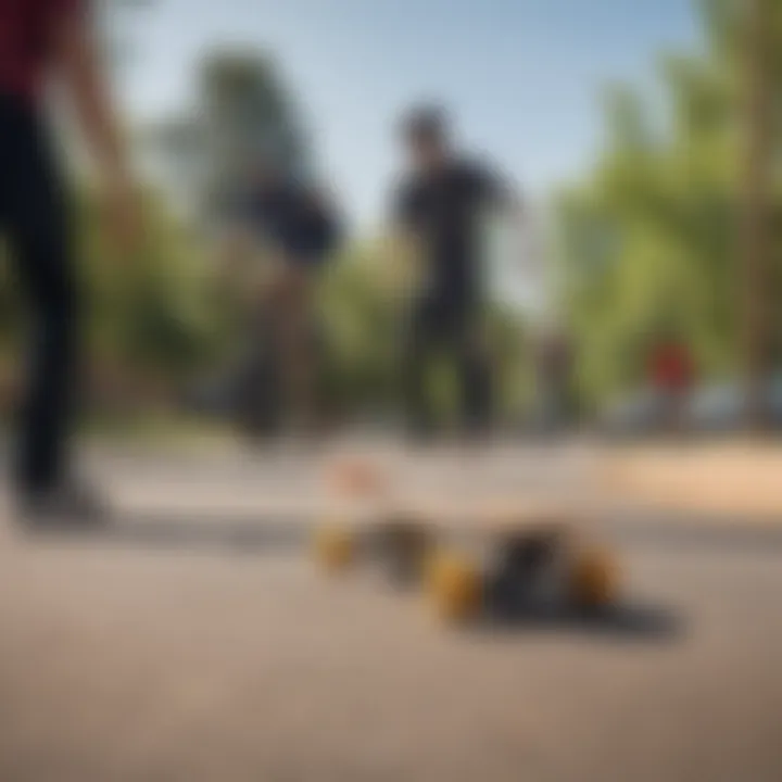 Group of riders enjoying a local park while on electric skateboards