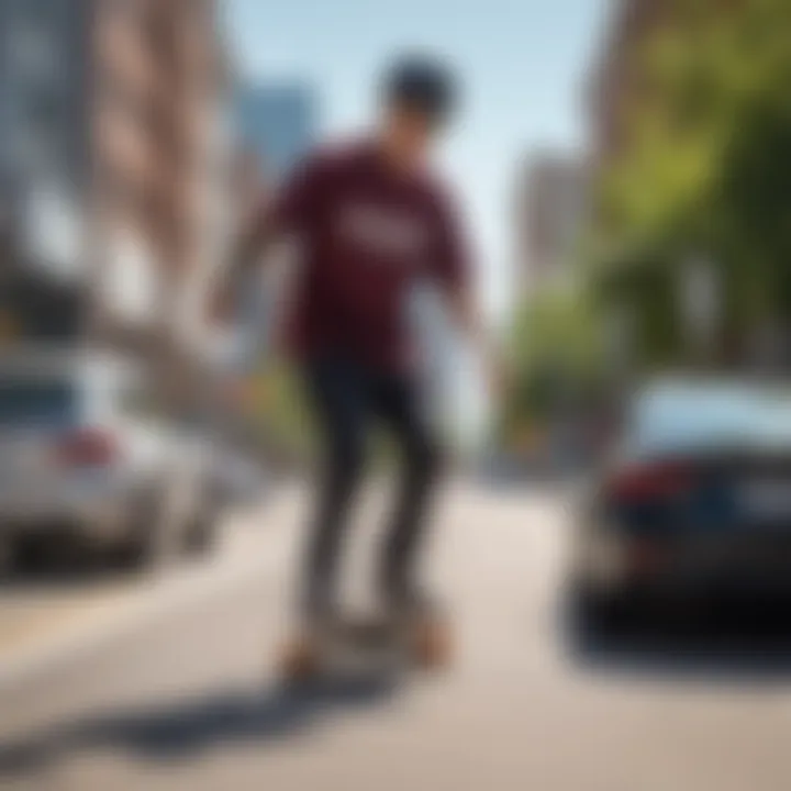 Scenic view of a vibrant Denver street with electric skateboard riders