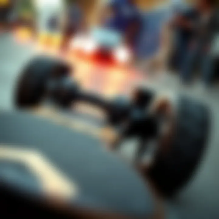 Close-up of electric skateboard specifications and features