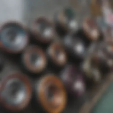 Close-up of skateboard wheels showcasing material composition