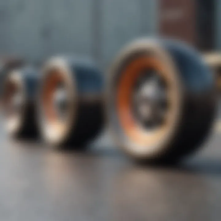 Side view of skateboard wheels demonstrating size variations