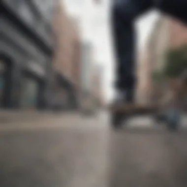 Skateboard wheels in action during a dynamic maneuver