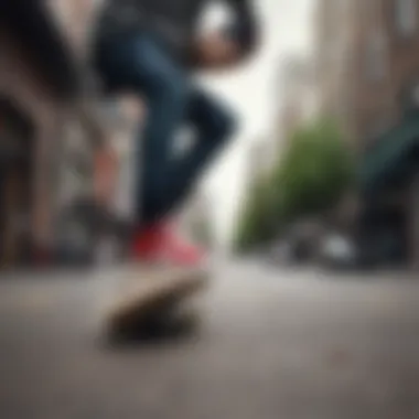 Skateboarder expressing style with HUF shoes in urban environment