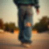 A stylish pair of baggy jeans with unique features