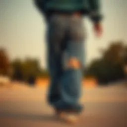 A stylish pair of baggy jeans with unique features