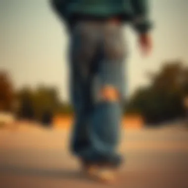 A stylish pair of baggy jeans with unique features