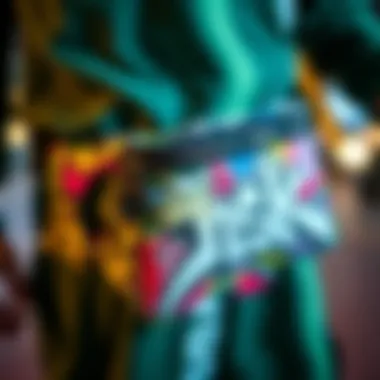 Close-up of a customized fanny pack with graffiti art