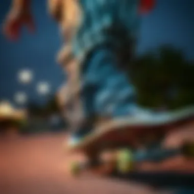 Skateboarder wearing a fanny pack during a trick