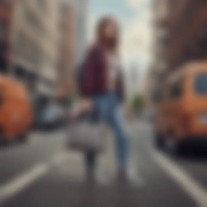 Fashionable individual carrying a Vans checkered purse in an urban setting