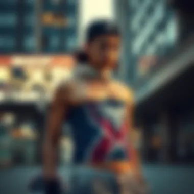 Urban Expression of Style: Skateboarder in Tube Top Skateboarder wearing a graphic tube top in an urban setting