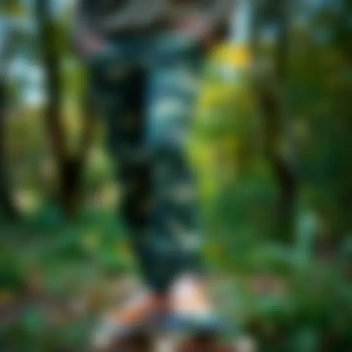 Green camo pants in a natural outdoor setting