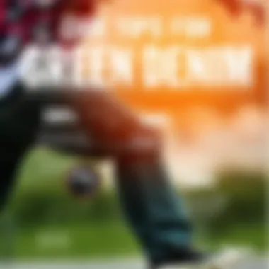 An infographic illustrating care tips for maintaining green denim pants.