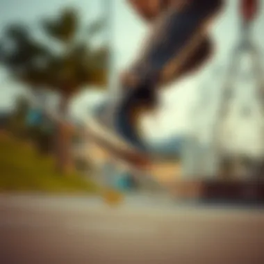 Dynamic action shot of a skateboarder using hi top Heelys