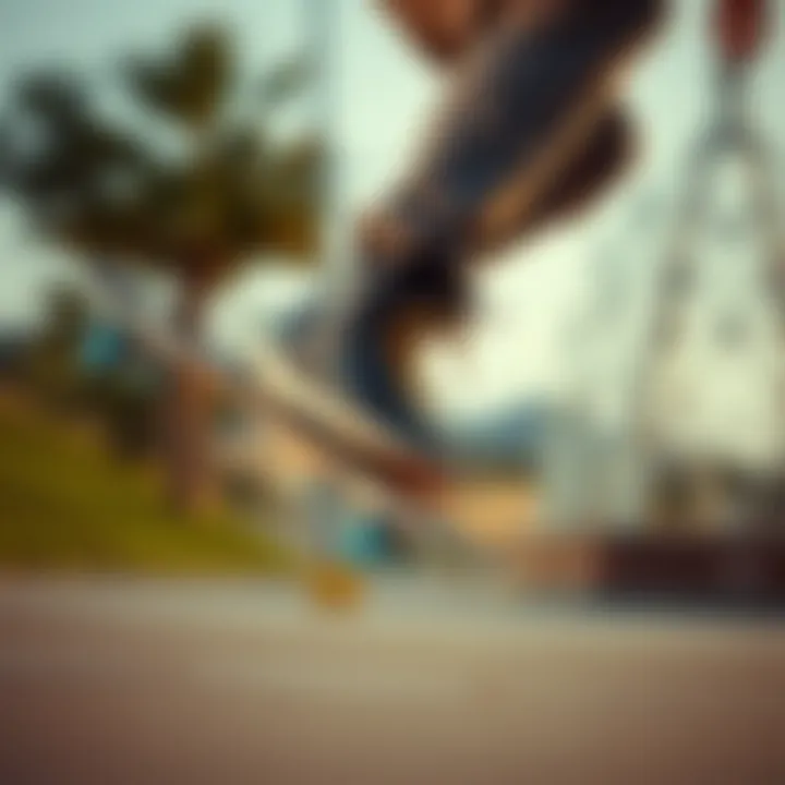 Dynamic action shot of a skateboarder using hi top Heelys