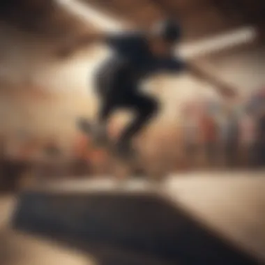 Skater Executing a Trick A skater performing a trick on a mini ramp in an indoor setting.