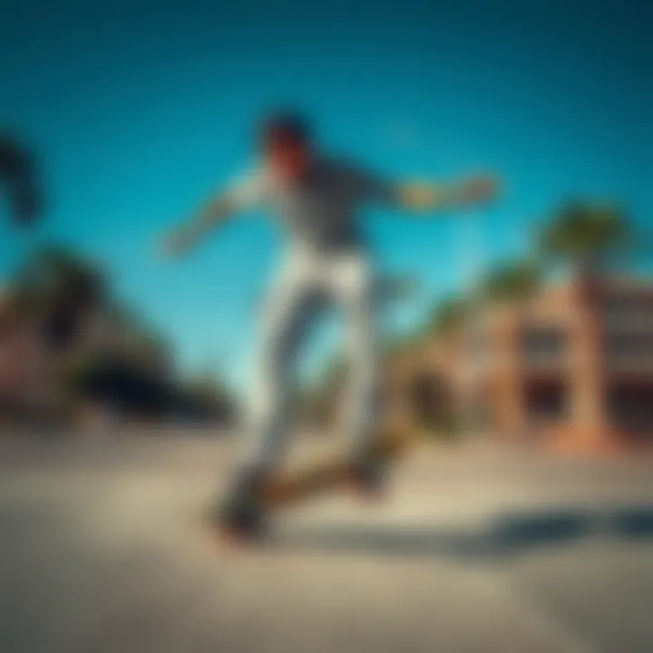A skateboarder performing a trick while wearing light grey cargos, illustrating their functionality in action.