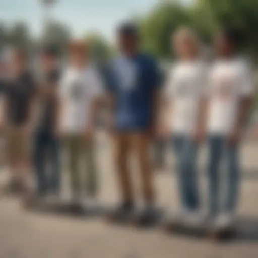 A group of skateboarders showcasing their locals only shirts