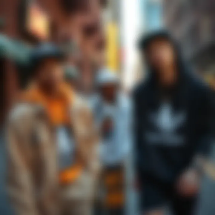 Fashion-forward individuals wearing LRG styles in an urban setting