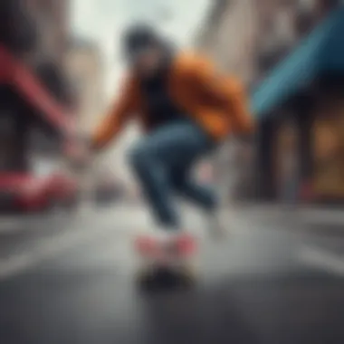 A vibrant urban street scene showcasing casual attire